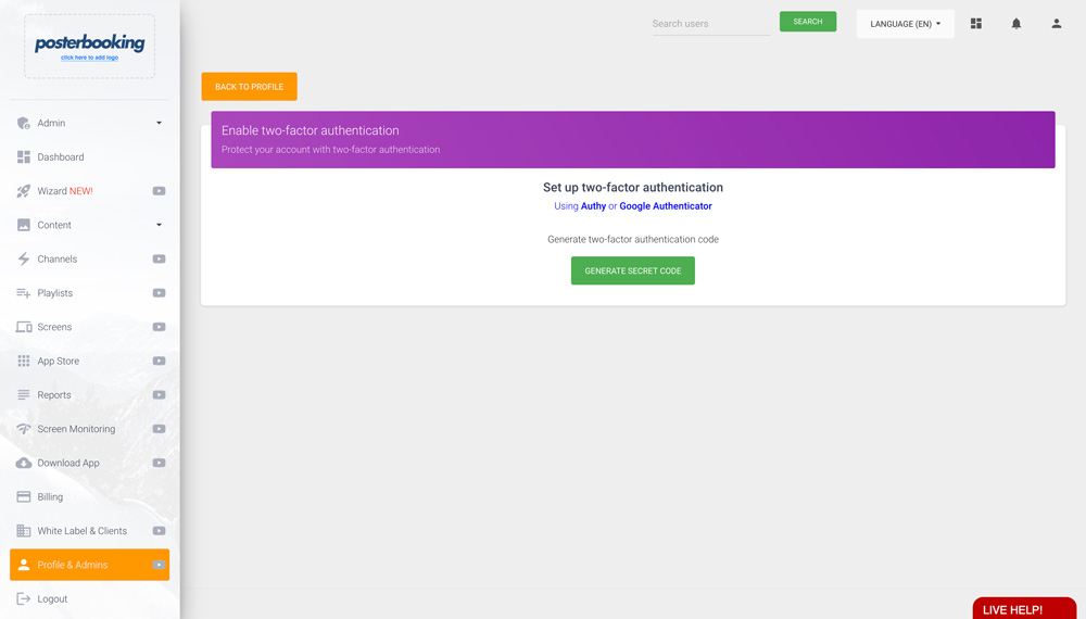 A step-by-step guide on how to add 2FA to secure your digital signage account - Free Android and Fire TV Stick Signage App