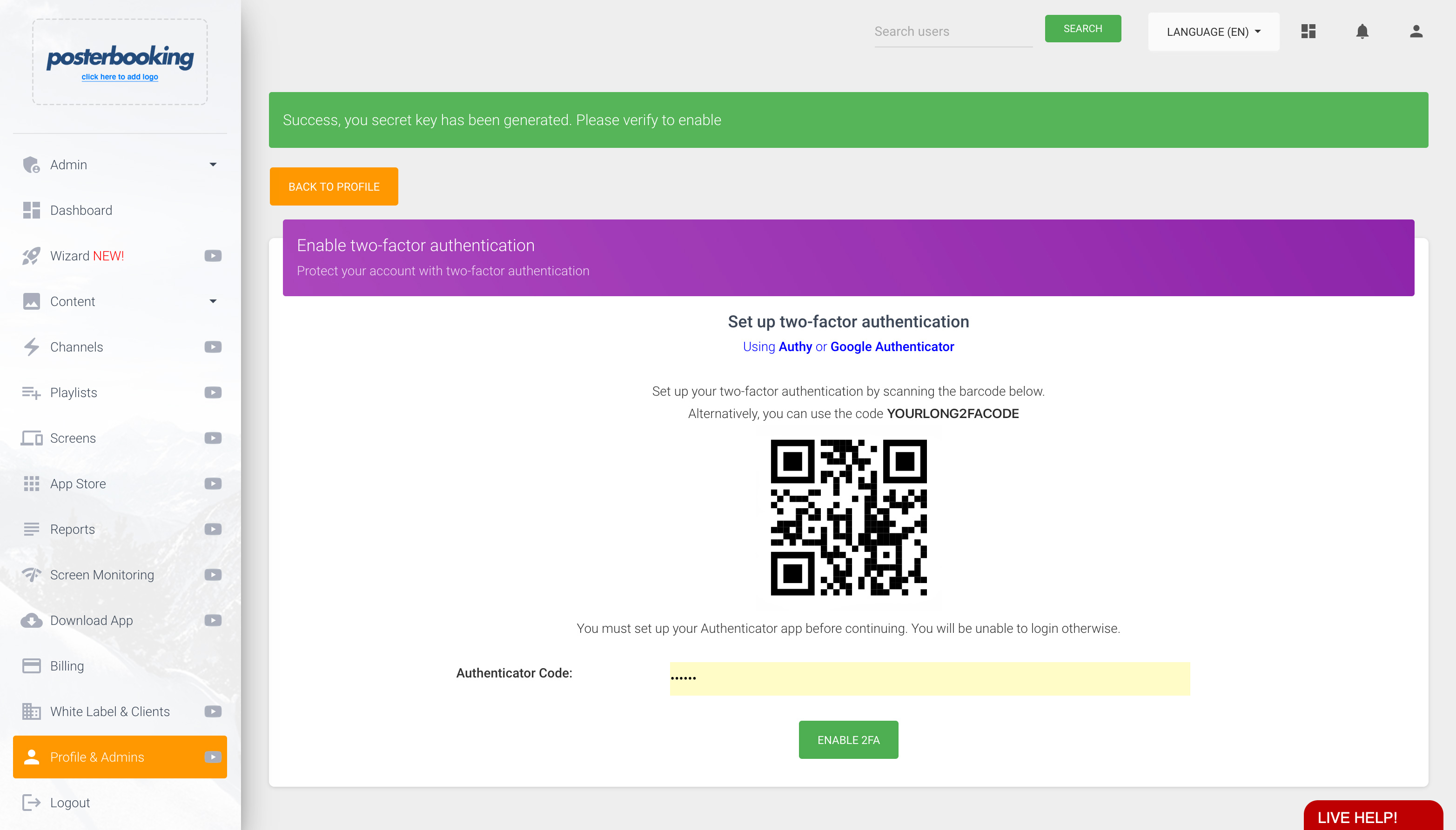 A step-by-step guide on how to add 2FA to secure your digital signage account - Free Android and Fire TV Stick Signage App