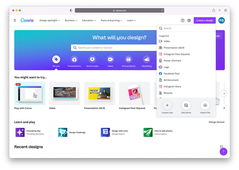 How to create free digital signage content using Canva and PosterBooking: Create your canvas