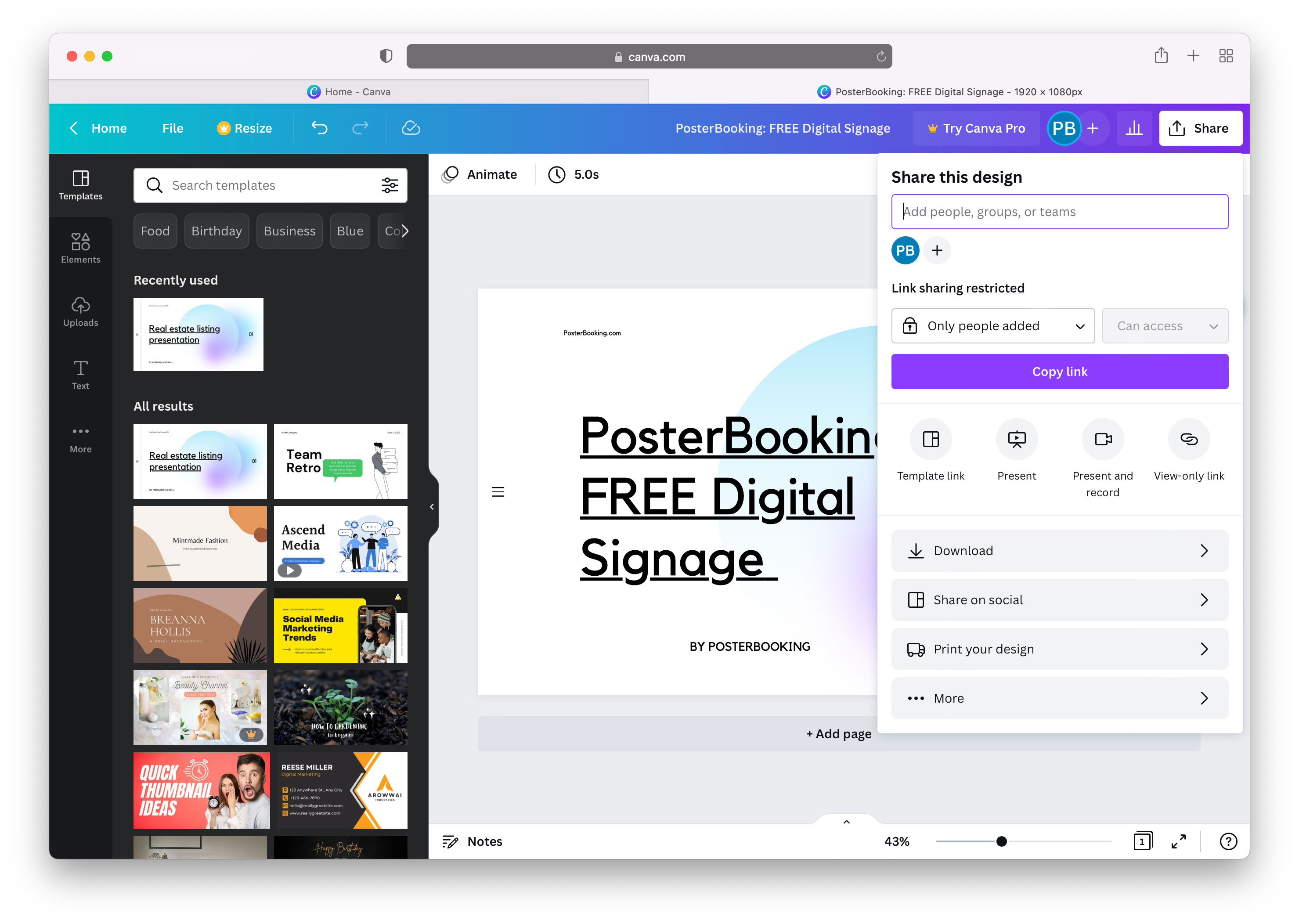How to create free digital signage content using Canva and PosterBooking: Save your content