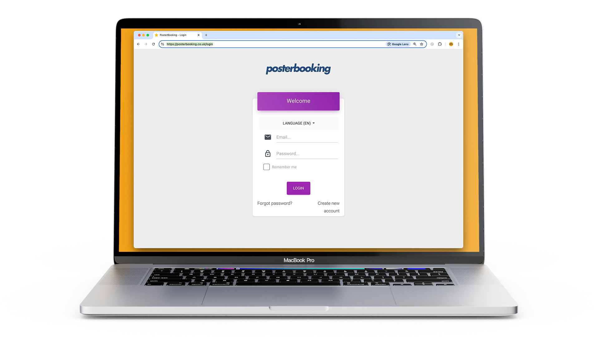 PosterBooking login page on Laptop when using an Amazon Signage Stick