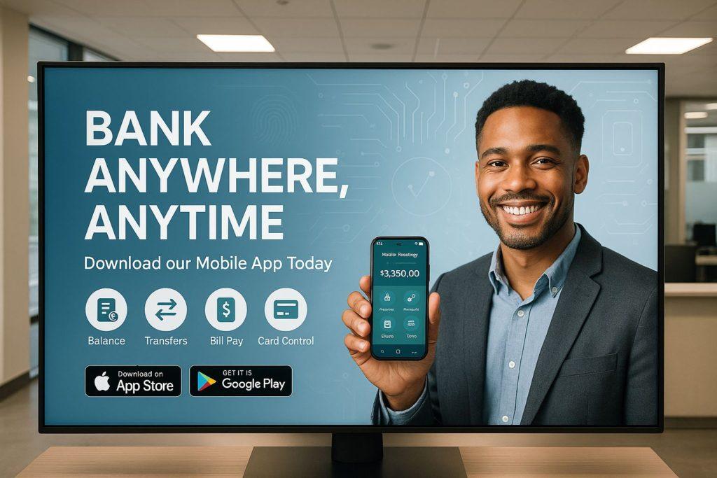 Digital signage for financial institution