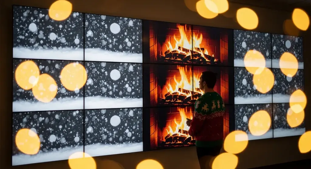 Multiple tv for holiday signage wall