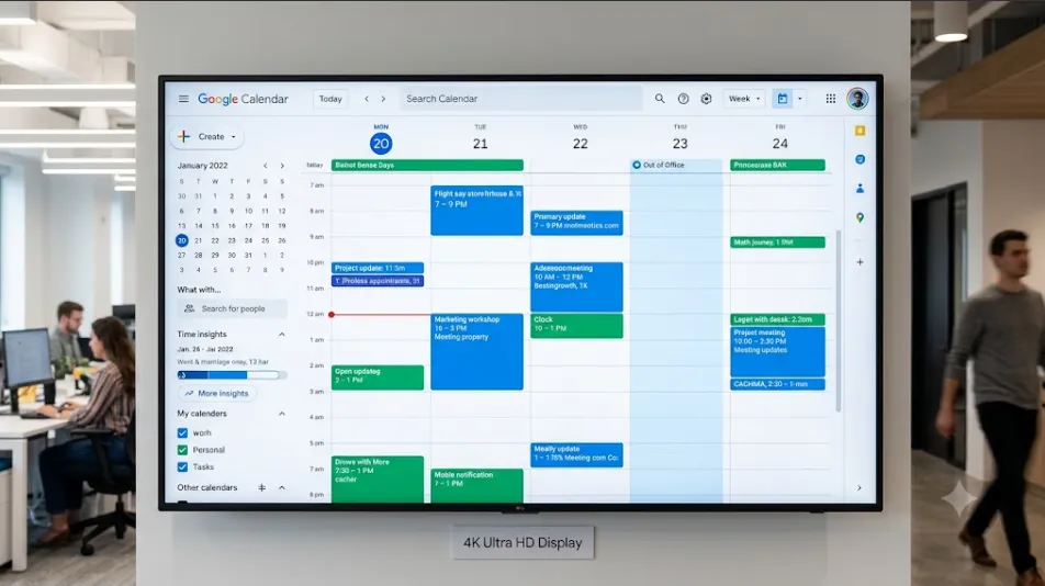 Google calendar on scrreen